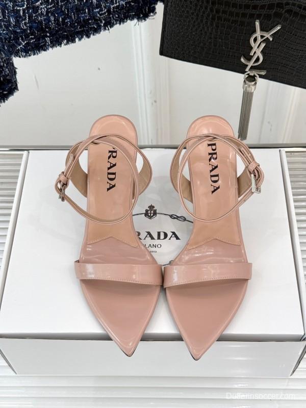 Prada 2025 SS Pointed Toe High Heel Sandals with Triangle Buckle - KFY00280