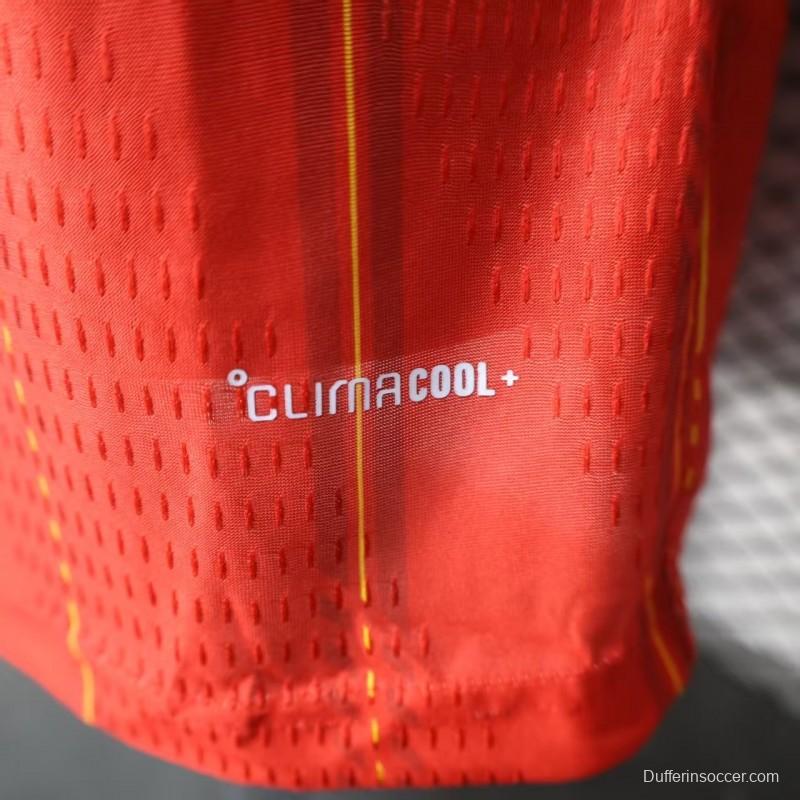 Player Version 2026 Spain Home Long Sleeve Red with Vertical Stripe Pattern Jersey