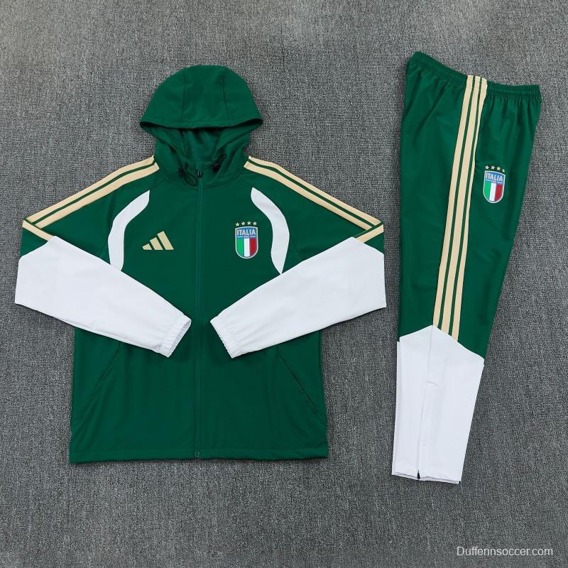 26/27 Italy Green Full Zipper Hooded Jacket Tracksuit + Long Pants