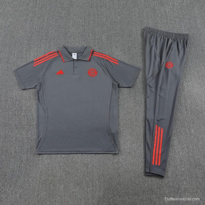 26/27 Bayern Munich  Grey  Polo Training Shirt + Long Pants Tracksuit
