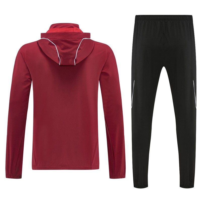 26/27 Adidas Red Full Zipper Hooded Jacket Tracksuit + Black Long Pants