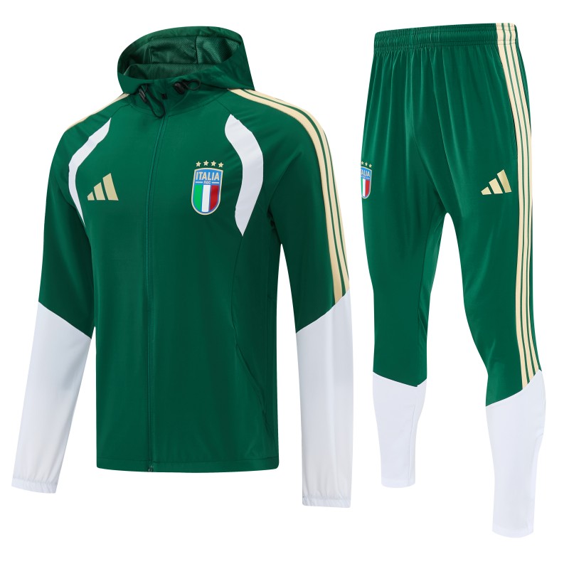 26/27 Italy Green Full Zipper Hooded Jacket Tracksuit + Long Pants
