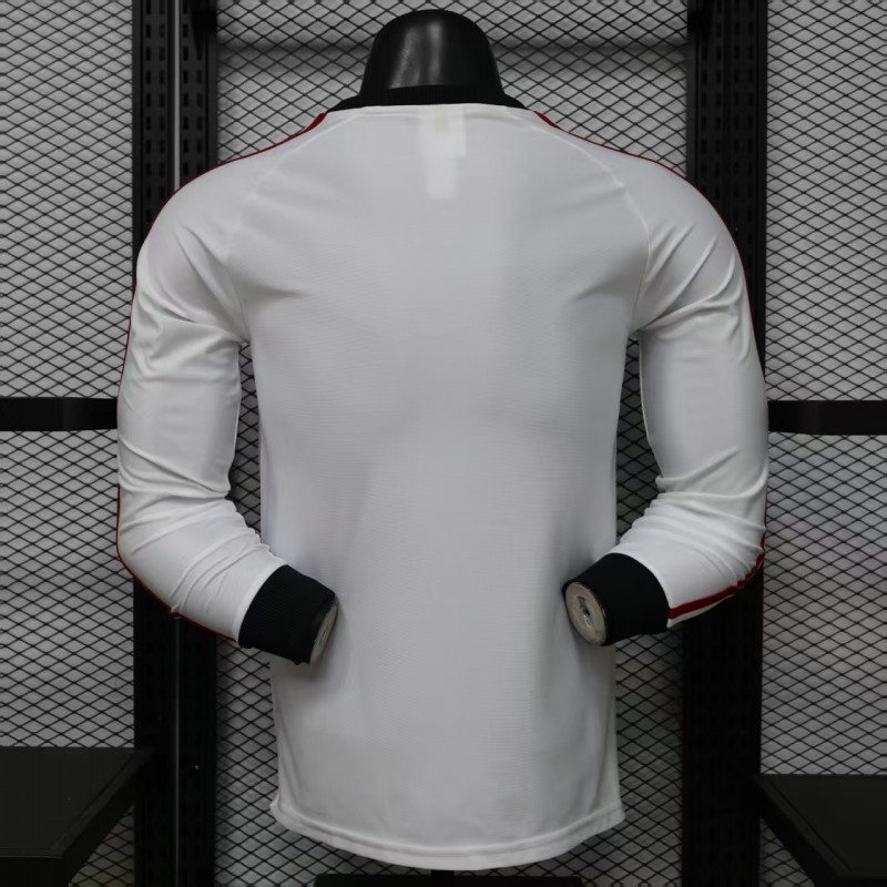 Player Version 2026 Manchester United Away White with  Red Shoulder Stripe Long Sleeve Jersey