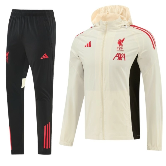 26/27 Liverpool Cream Full Zipper Hooded Jacket Tracksuit + Black Long Pants