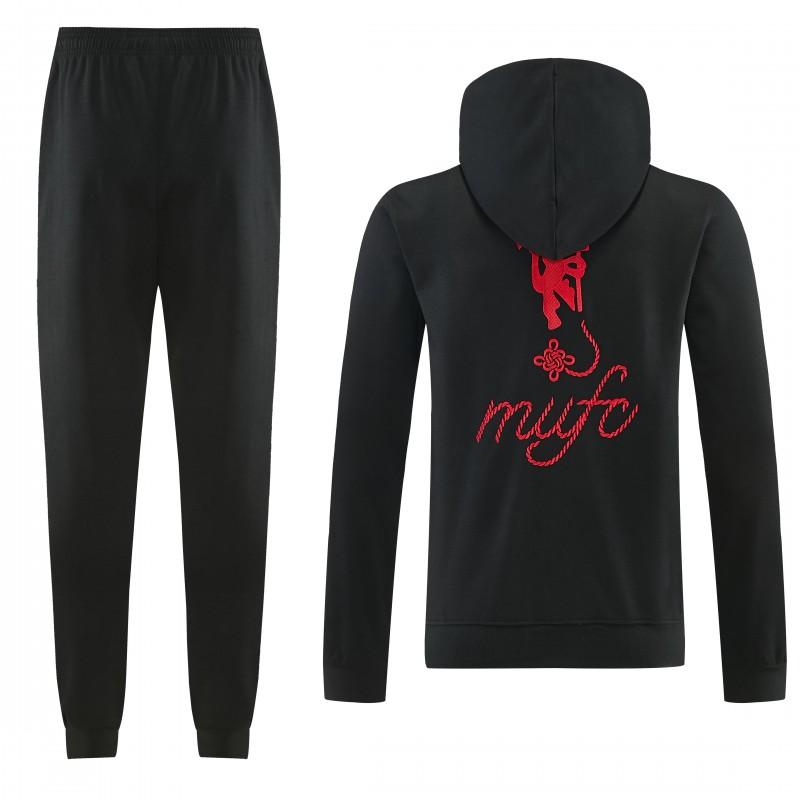 26/27 Manchester United Black Pullover Hooded Tracksuit + Long Pants