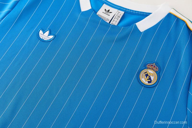 26/27 Real Madrid  Blue Pinstripe  Short Sleeve+Soccer Shorts