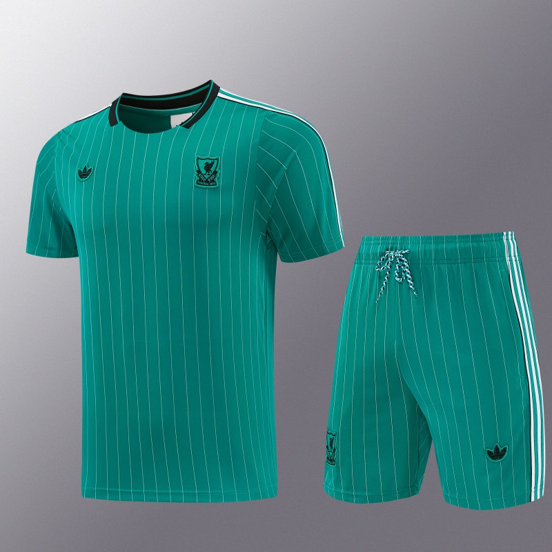 26/27 Liverpool   Green Pinstripe  Short Sleeve+Soccer Shorts
