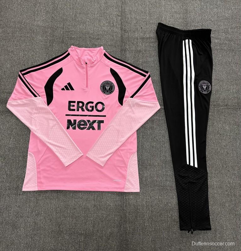 2026 Kids Inter Miami CF Pink  Half Zipper Jacket Tracksuit + Black Long Pants