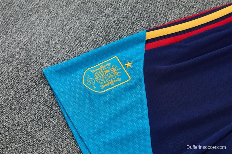2026 Spain Navy Blue Multi-Color Diagonal Stripe Short Sleeve+Soccer Shorts