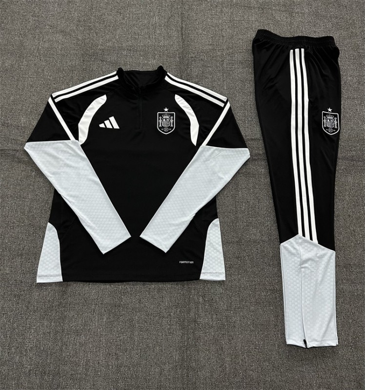 2026 Kids Spain Black & White Half Zipper Jacket Tracksuit + Long Pants