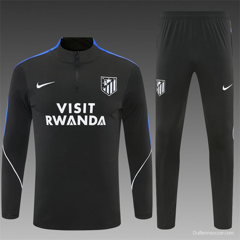 2026 Atletico Madrid Black Half Zipper Jacket Tracksuit + Long Pants