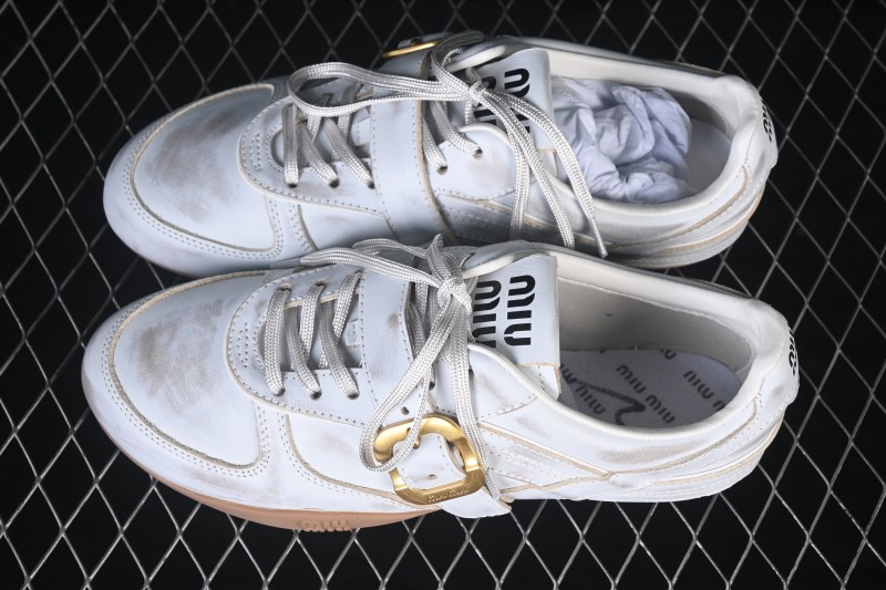 MiuMiu Gymnasium Calf Leather Buckle Lace-Up Vintage Low-Top Sneakers - FW25