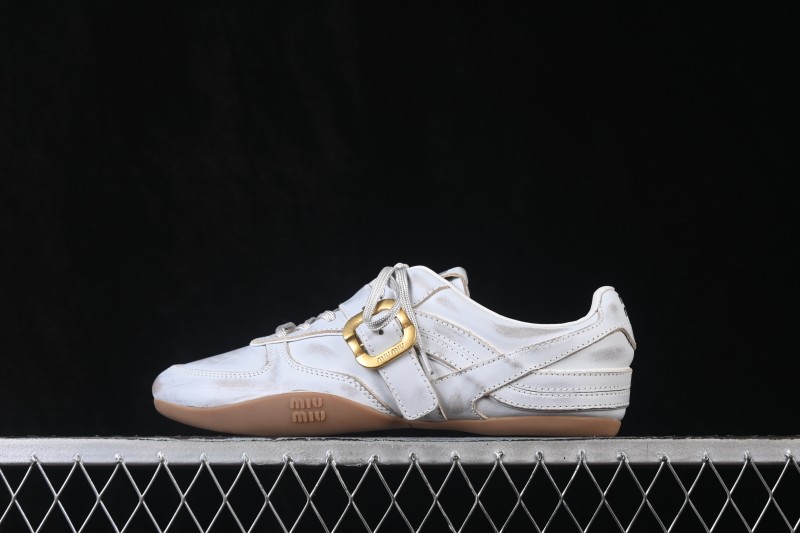 MiuMiu Gymnasium Calf Leather Buckle Lace-Up Vintage Low-Top Sneakers - FW25
