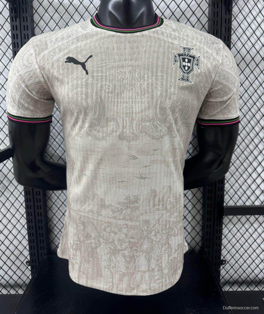 Player Version 2025 Portugal Away White with Subtle Pattern Jersey