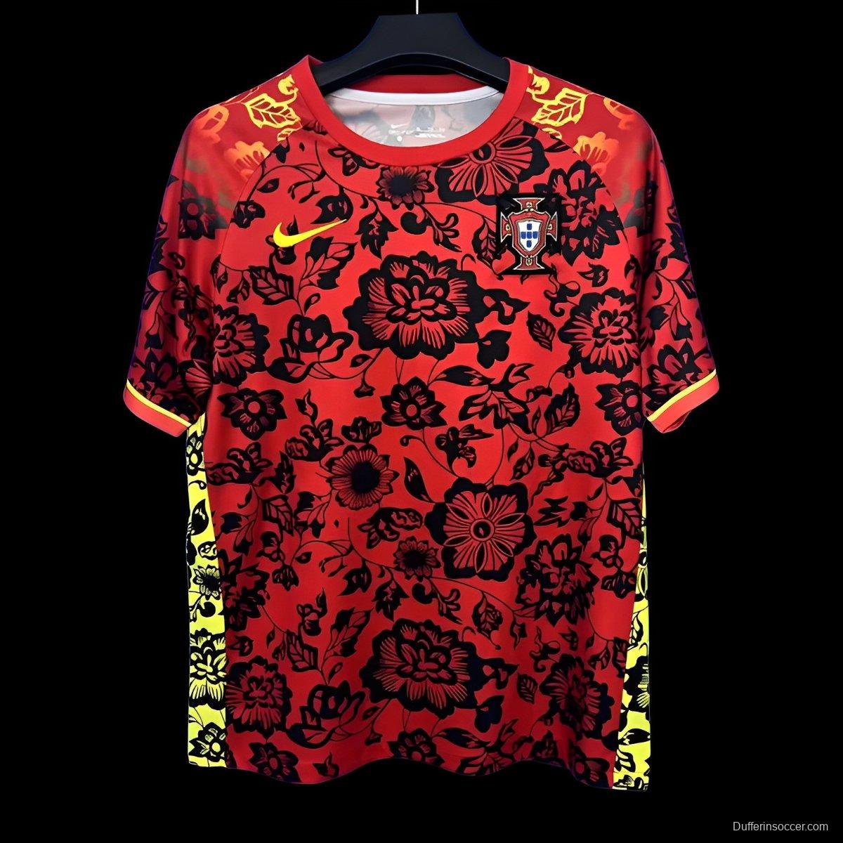 2025 Portugal Red with Floral Pattern Jersey