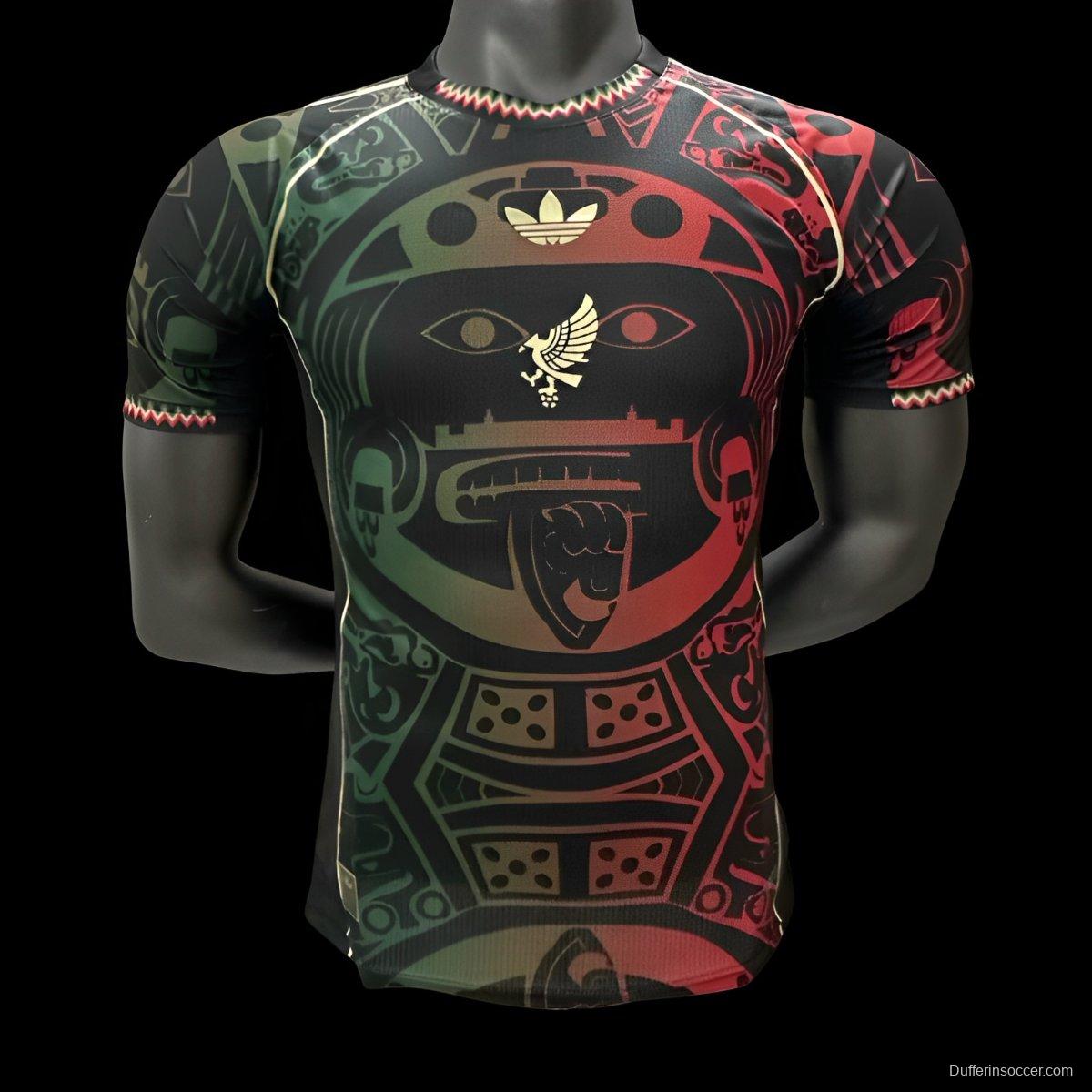 Player Version 2025 Mexico Black with Red-Green Aztec Pattern Jersey