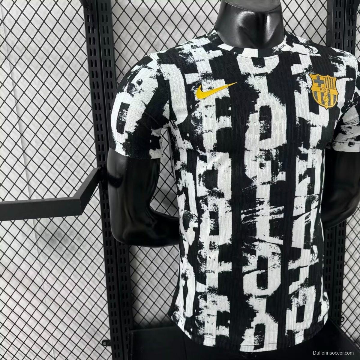 Player Version 25/26 Barcelona White with Abstract Graffiti Pattern Jersey