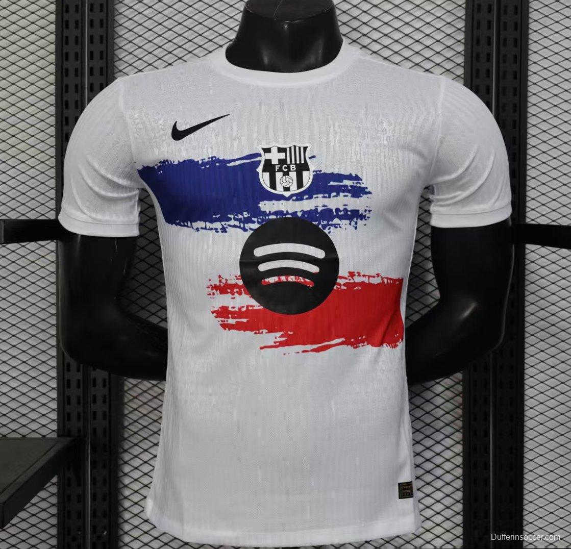 Player Version 25/26 Barcelona White with Blue and Red Brush Stroke Jersey