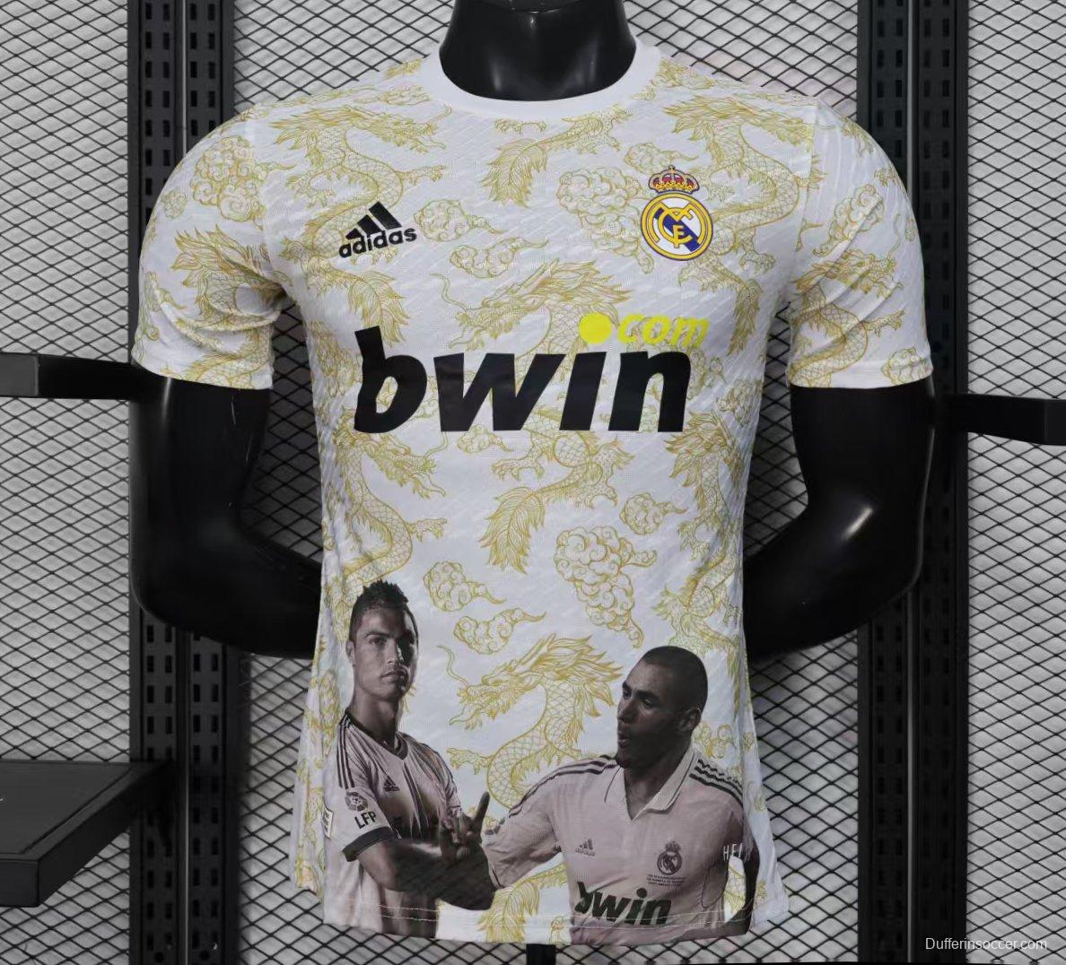 Player Version 25/26 Real Madrid White with Golden Dragon Pattern Jersey