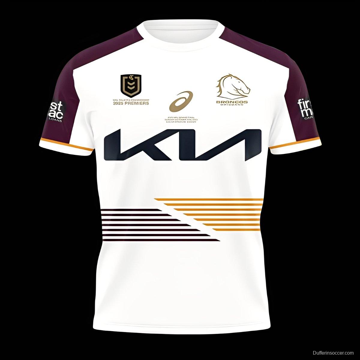 25/26 Brisbane Broncos White with Maroon Sleeves and Diagonal Geometric Stripes  Champion Jersey