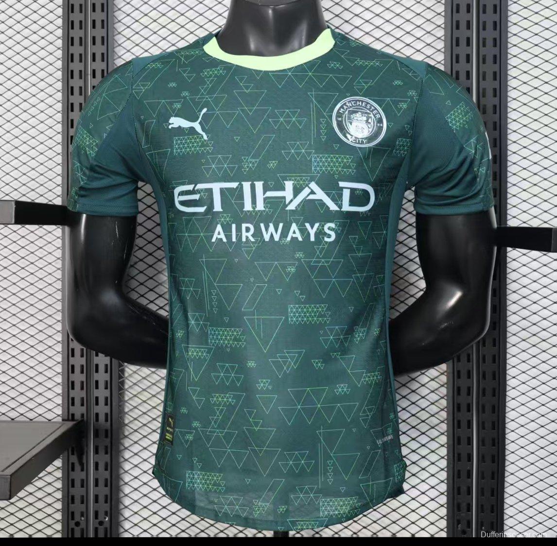 25/26 Player Version  Manchester City Third Dark Green with Geometric Triangle Pattern Jersey