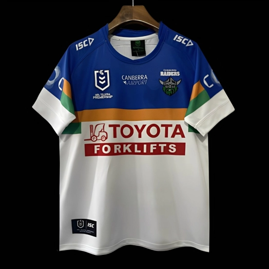 25/26 Canberra Raiders White with Blue, Green and Gold Stripes Jersey