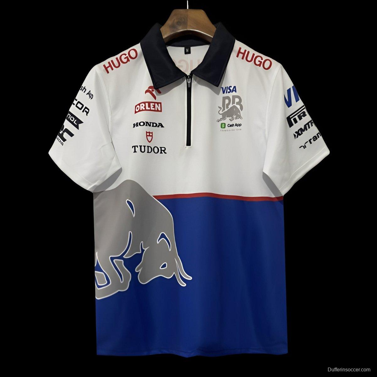 2025 F1 Red Bull Racing White and Blue with Silver Bull Logo Jersey