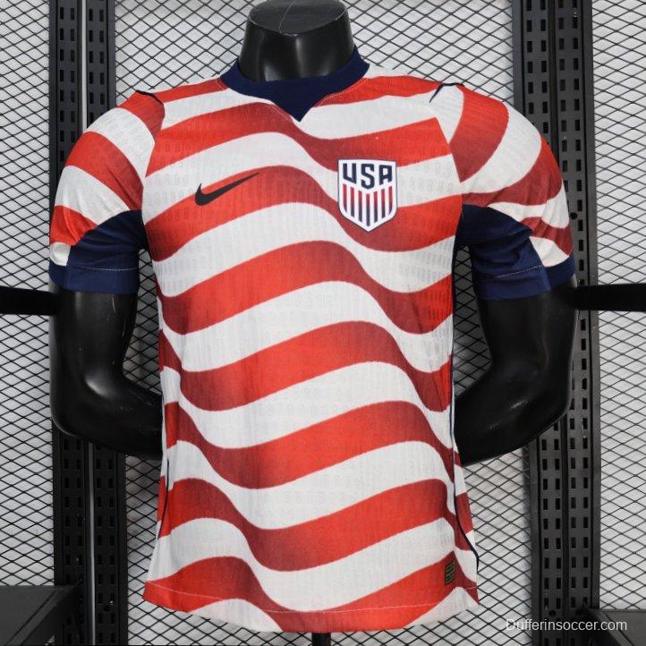 Player Version 2026 USA Home Red & White Stripe  Jersey