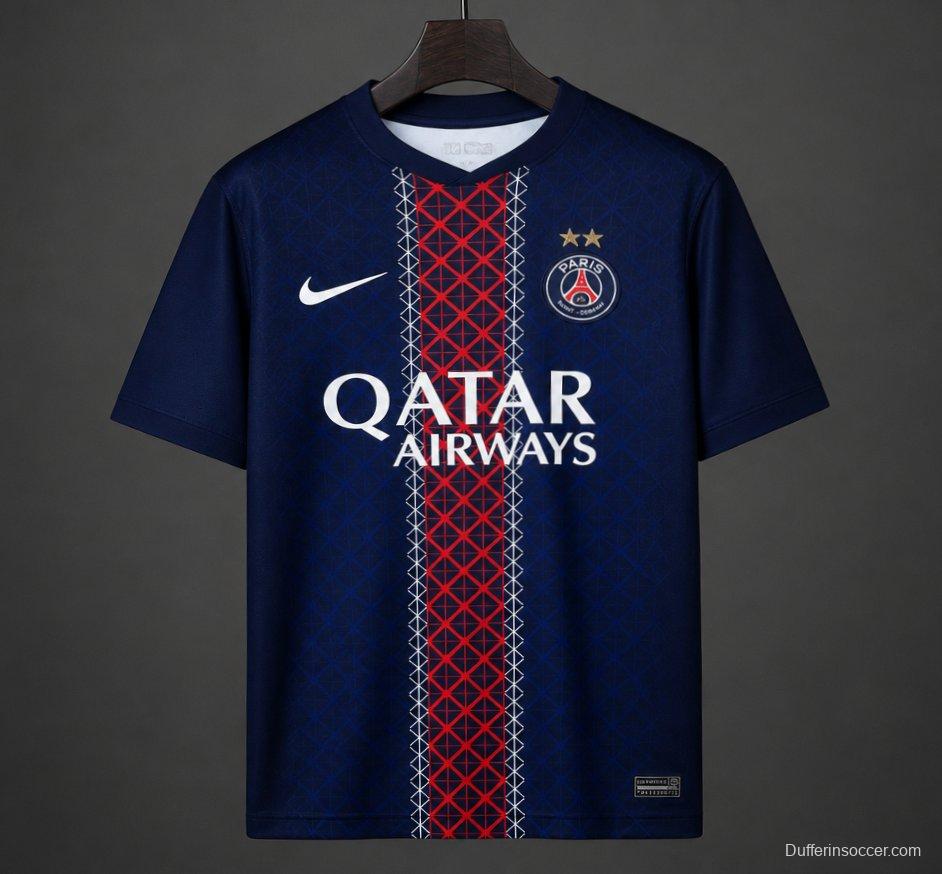 2 Stars 25/26 PSG Home Jersey With Back 2 Back Champion Printing